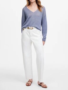 Madewell Barrel Leg High Waist Raw Hem White Relaxed Fit Jeans - 28